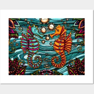 Seahorses couple bright art Posters and Art